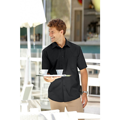 Mens Poplin Shirt Short Sleeve Black L