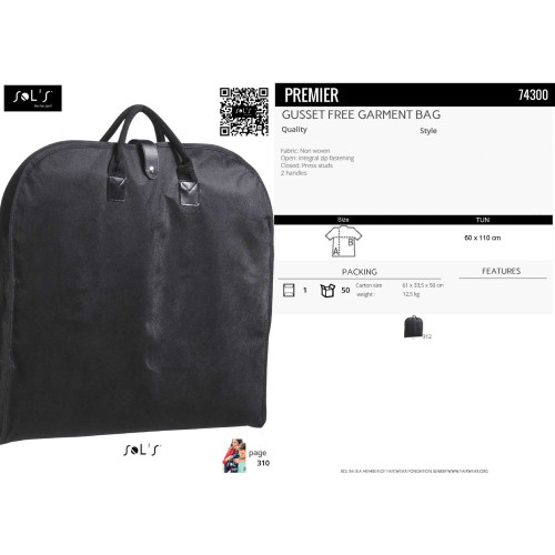 74300 SOL'S PREMIER GUSSET FREE GARMENT BAG