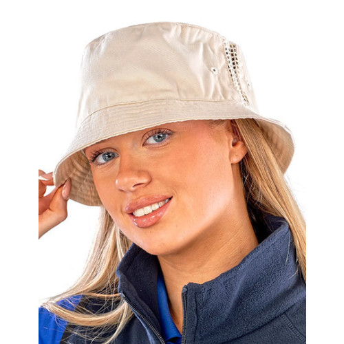 RC045 Deluxe Washed Cotton Bucket Hat With Side Mesh Panels